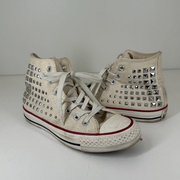 White Studded High Top Converse | 7 - Picture 1 of 4